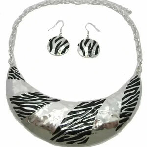 Zebra Necklace and Earring Set Silver and Black
